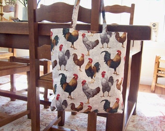 Tote / Shoulder purse/ Diaper bag/ Grocery shopping bag  in a adorable Chicken fabric.Fabric purse, hand bag, love chickens bag/lightweight