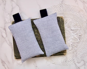 Blue minimalist stripe lavender -set of two sachets-velvet hanging tab -generous amount of lavender - Gift for a friend or a wedding-relax