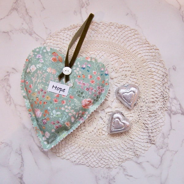 Hanging Heart Lavender sachet -hope -gift for her - Country house decor- room freshener-  Sachet pillow - encouragement - heart