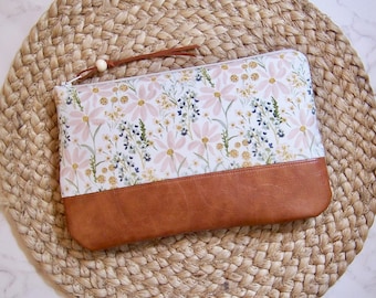 Daisy Cosmetic Bag: Vinyl Lined Faux Leather Clutch