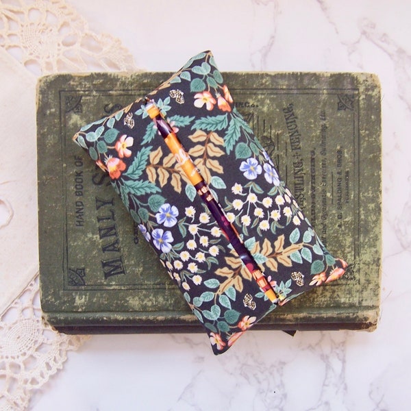 Travel tissue case in a black flower print- pocket tissue- travel tissue- pocket tissue case - tissue tuck- small gift for her