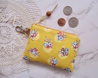 Clip on Coin purse in a yellow flower fabric - Change purse -small zipper wallet with a clip-will fit all your cards and change- wallet