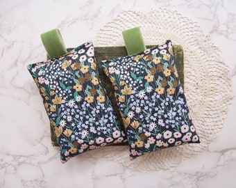 A set of two large lavender sachets - velvet hanging tap - flower fabric-generous amount of lavender - Gift for a friend or a wedding-relax