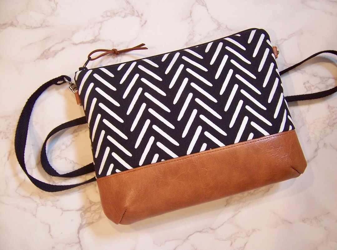 Between the Mountains White and Black Crossbody Bag