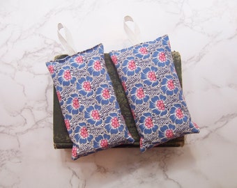 Set of two hanging lavender sachets in a purple tilda fabric for your drawers or bathroom sleep aid or small gift travel sachet decor