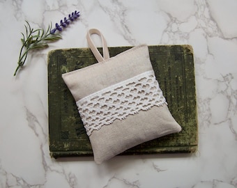 Linen with vintage laceHanging Lavender Sachet: Natural Sleep Aid, Drawer Freshener