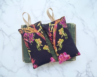 Set of two hanging lavender sachets in a beautiful navy fabric for your drawers or bathroom sleep aid or small gift travel sachet decor