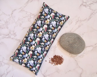 Relaxing eye pillow filled with flaxseeds and a hint of lavender - owl fabric eye pillow - Ready for gift giving- sleep aid-removable cover