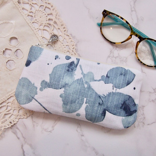 Modern blue and white Eyeglass/Sunglass case with a zipper so glasses will be safe in this padded case - phone case -gift for her