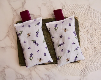 Set of Two Lavender Sachets – Floral purple lavender Print, Velvet Tab, Relaxing Aroma