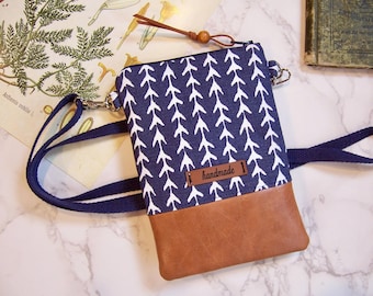 Modern navy blue Cellphone Crossbody Bag, Small Passport Purse, Everyday Phone Pouch