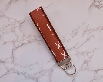 Pretty key fob in a burnt rust colored fabric - key fob - key ring - strap for your wrist and keys, key ring , lanyard, strap