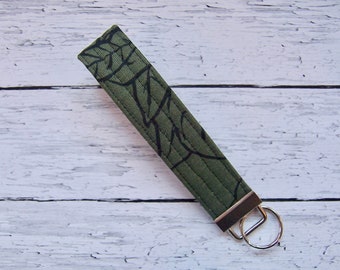 Modern key fob in a green and black fabric - navy green fob - key ring  - strap for your wrist and keys, key ring , green key fob