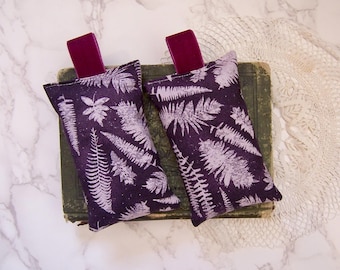 Set of Two Lavender Sachets – Floral purple lavender Print, Velvet Tab, Relaxing Aroma