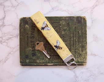 Yellow Bee Key Fob: yellow and black honey bees Fabric Wrist Strap