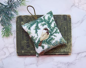 Maine Balsam Fir Sachet: chickadee bird Hanging Pine Air Freshener