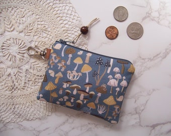 Clip on Coin purse in a gray mushroom fabric - Change purse -small zipper wallet with a clip-will fit all your cards and change- wallet