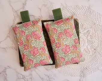 Romantic pink and green  -set of two sachets-velvet hanging tab -generous amount of lavender - Gift for a friend or a wedding-relax