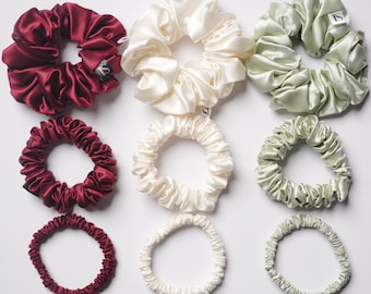 Luxury Mulberry Silk Scrunchies 22 Momme | Soft Silk Hair Ties | Various Sizes & Colours
