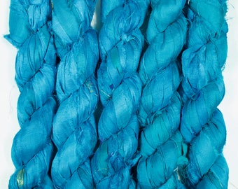 Sari Silk Ribbon (100g/50yards) - Blue/Turquoise shades #1065