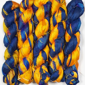 Sari Silk Ribbon (100g/50yards) - Orange and Navy Shades #1078