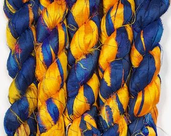 Sari Silk Ribbon (100g/50yards) - Orange and Navy Shades #1078