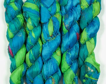 Sari Silk Ribbon (100g/50yards) - Green/Turquoise Shades #1049