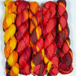 Sari Silk Ribbon (100g/50yards) -Orange/Red Shades #996