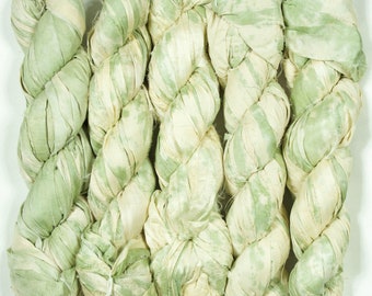 Sari Silk Ribbon (100g/50yards) - Light Green Stained #1035