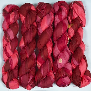 Sari Silk Ribbon (100g/50yards) -Rose/Burgundy shades #984