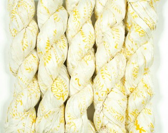 Sari Silk Ribbon (100g/50yards) - Cream with Golden Imprints #1039