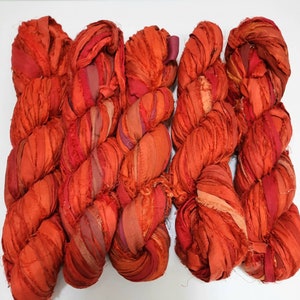 100g/50yards - Sari Silk Ribbon Burnt Orange Red Shades #119