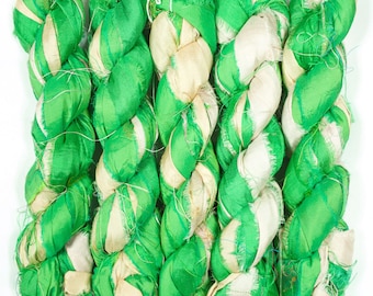 Sari Silk Ribbon (100g/50yards) - Green Apple and Creme shades #1057