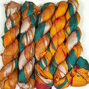 Sari Silk Ribbon (100g/50yards) - Orange/Fir shades #956