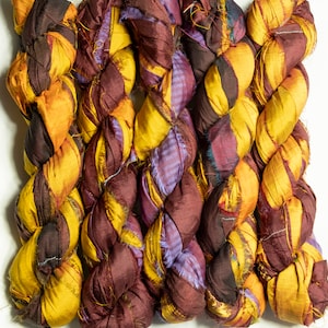 Sari Silk Ribbon (100g/50yards) - Orange/Burgundy Shades  #924