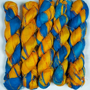 Sari Silk Ribbon (100g/50yards) -Blue/Orange #979