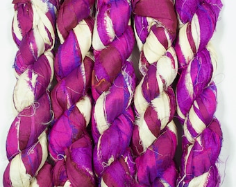 Sari Silk Ribbon (100g/50yards) - Violet/Creme shades #1066