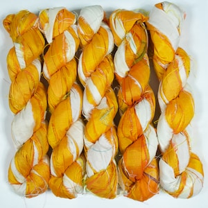 Sari Silk Ribbon (100g/50yards) -Orange/White Shades #987