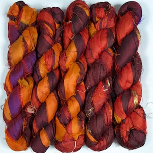 Sari Silk Ribbon (100g/50yards) -Orange/Burgundy Shades #993