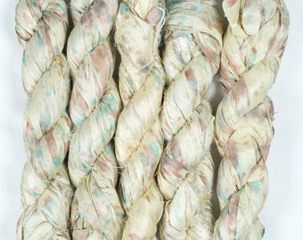 Sari Silk Ribbon (100g/50yards) - Turquoise and Rust Stained  #1092