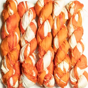 Sari Silk Ribbon (100g/50yards) - Orange/Cream Shades  #926