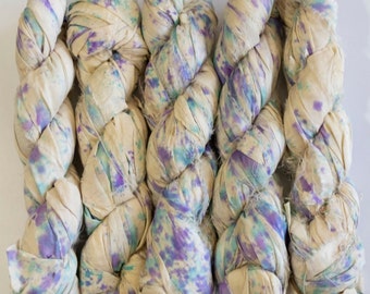Sari Silk Ribbon (100g/50yards) - Violet/Turquoise stained  #908