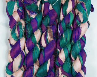 Sari Silk Ribbon (100g/50yards) - Turquoise/Green Shades  #1085