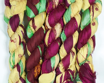 Sari Silk Ribbon (100g/50yards) - Yellow/Green/Burgundy Shades  #1080