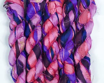 Sari Silk Ribbon (100g/50yards) - Purple/Rose Shades  #1082