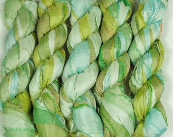 Sari Silk Ribbon (100g/50yards) - Green/Turquoise shades #953