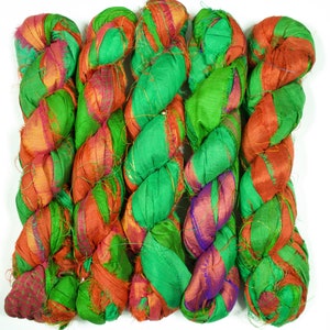 Sari Seidenband (100g/50yards) - Grün und Orangetöne #1063
