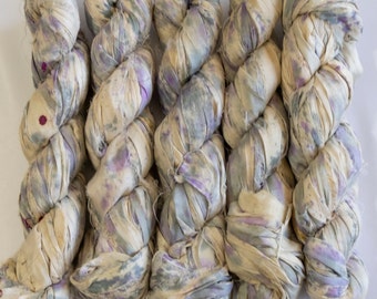 Sari Silk Ribbon (100g/50yards) - Fade green/violet stained  #904