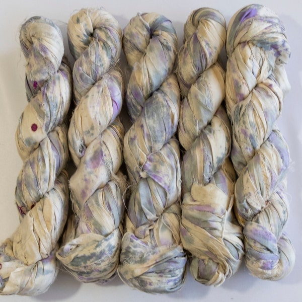 Ruban de soie Sari (100g/50yards) - Fade vert/violet teinté #904