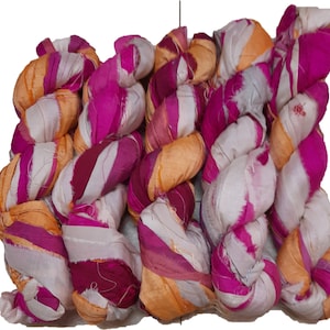 100g/50yards - Sari Silk Ribbon - Orange/Beige/Fuschia #99